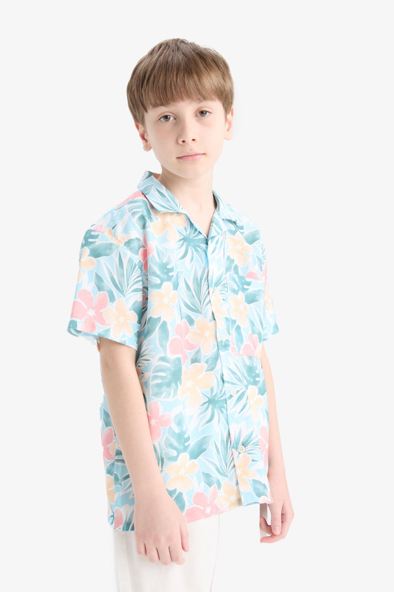 DeFacto Blue Boy Boy Oversize Polo Neck Patterned Cotton Shirt Casual - Image 4